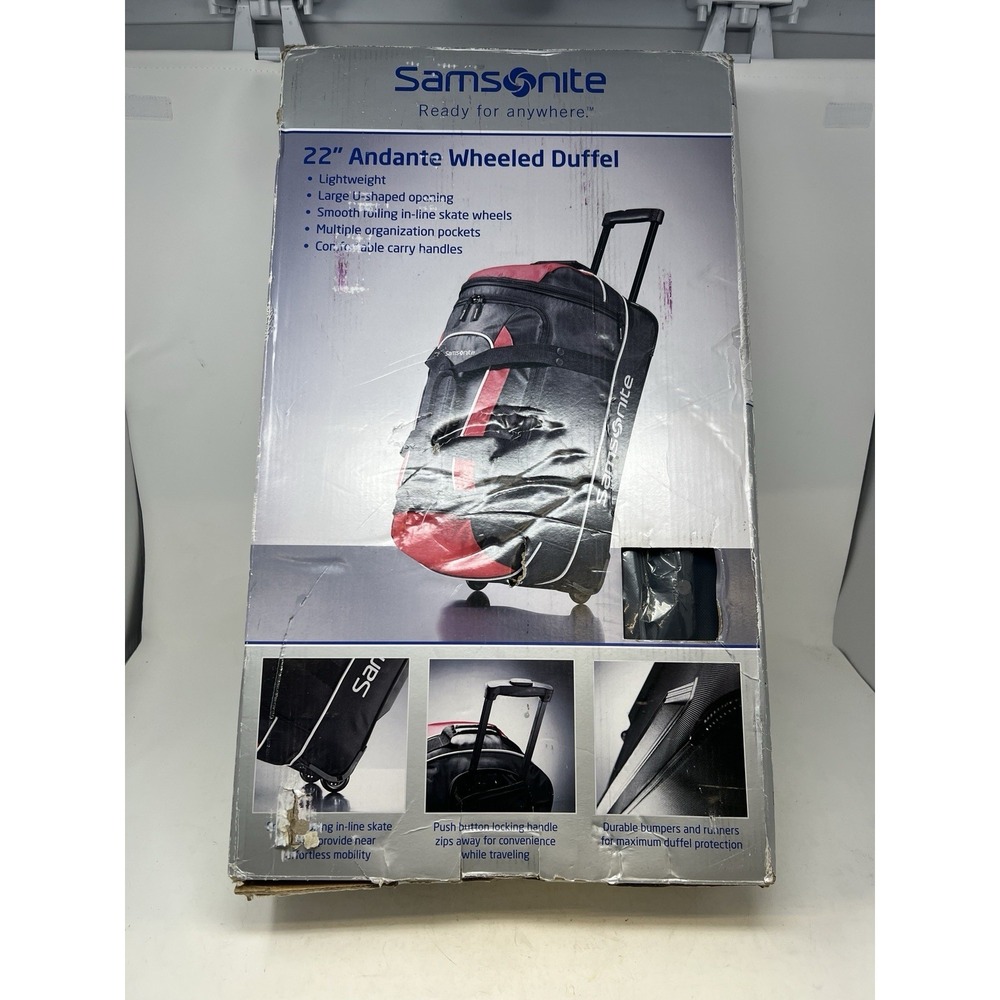 Samsonite Andante 2 Wheeled Duffel Bag 22-Inch Rolling Luggage BLACK/Red New